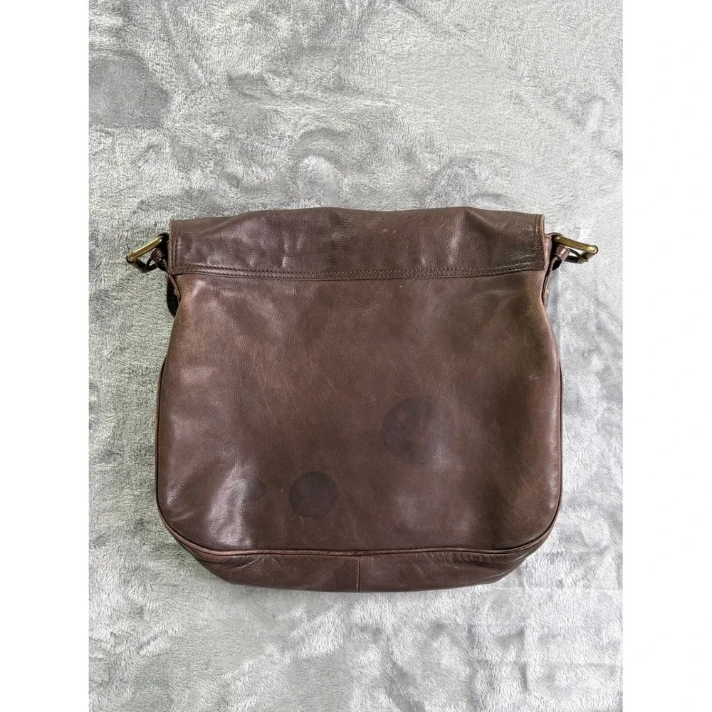 Vintage Marc Jacobs Brown Leather Messenger Bag Brass Buckle Flap Large
